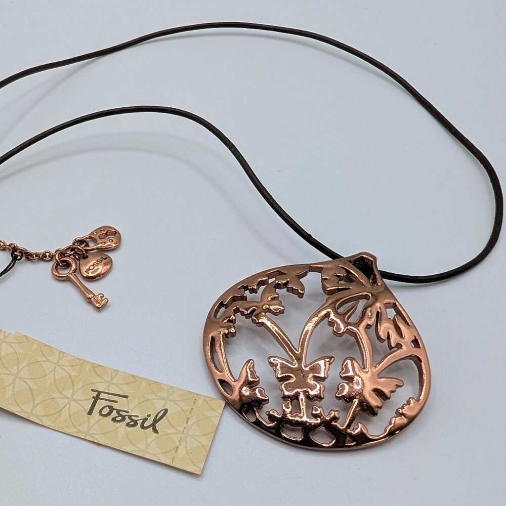 Fossil Leather Cord Necklace with Intricate Cutout Pendant - NWT